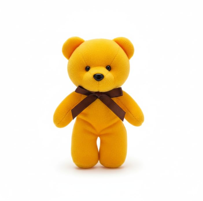 Mini Teddy Bear with Ribbon — Yellow, 12 cm