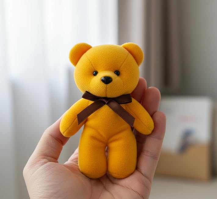 Mini Teddy Bear with Ribbon — Yellow, 12 cm
