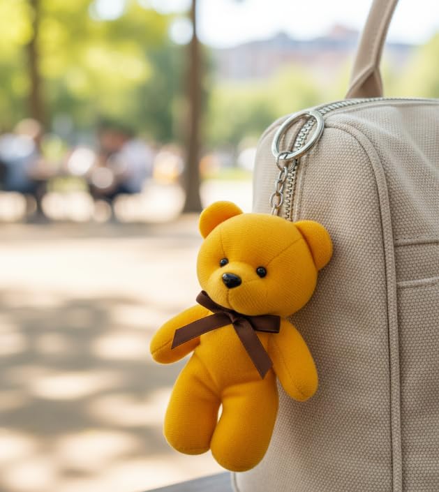Mini Teddy Bear with Ribbon — Yellow, 12 cm