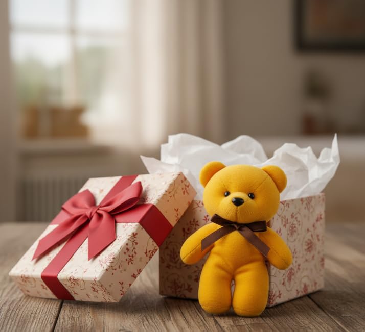 Mini Teddy Bear with Ribbon — Yellow, 12 cm