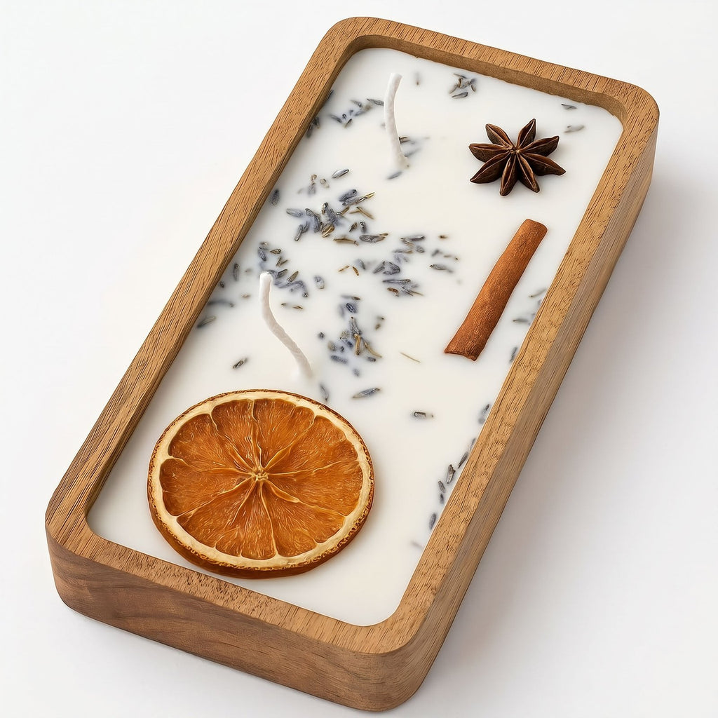 Botanical Wooden Bowl Candle — Lavender & Citrus
