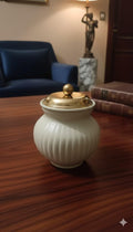Ribbed Ceramic Storage Jar — Ivory & Gold, Edition 1