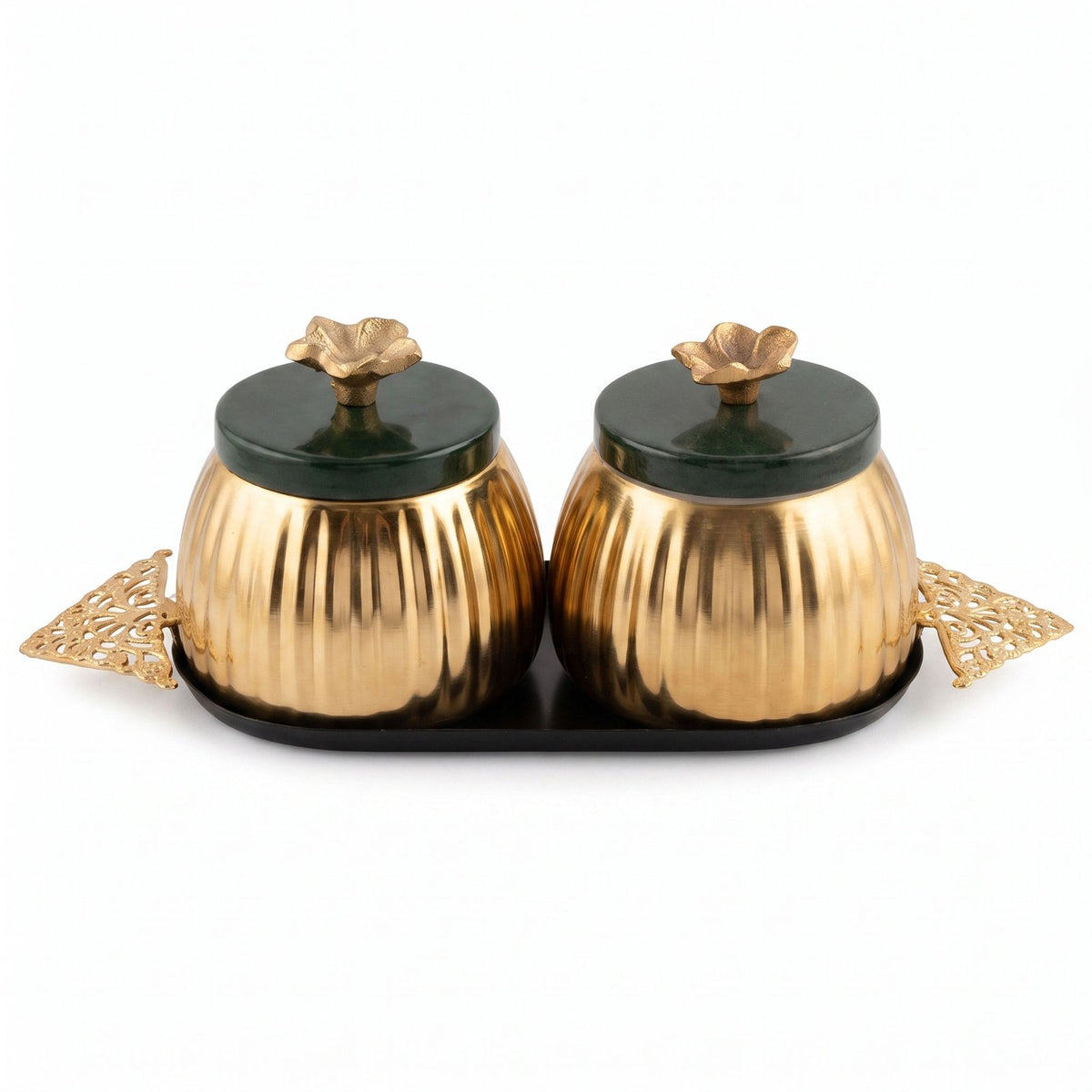 Brass Storage Jars with Tray — Set of 2