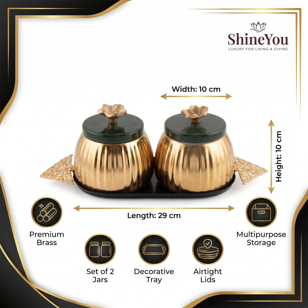 Brass Storage Jars with Tray — Set of 2