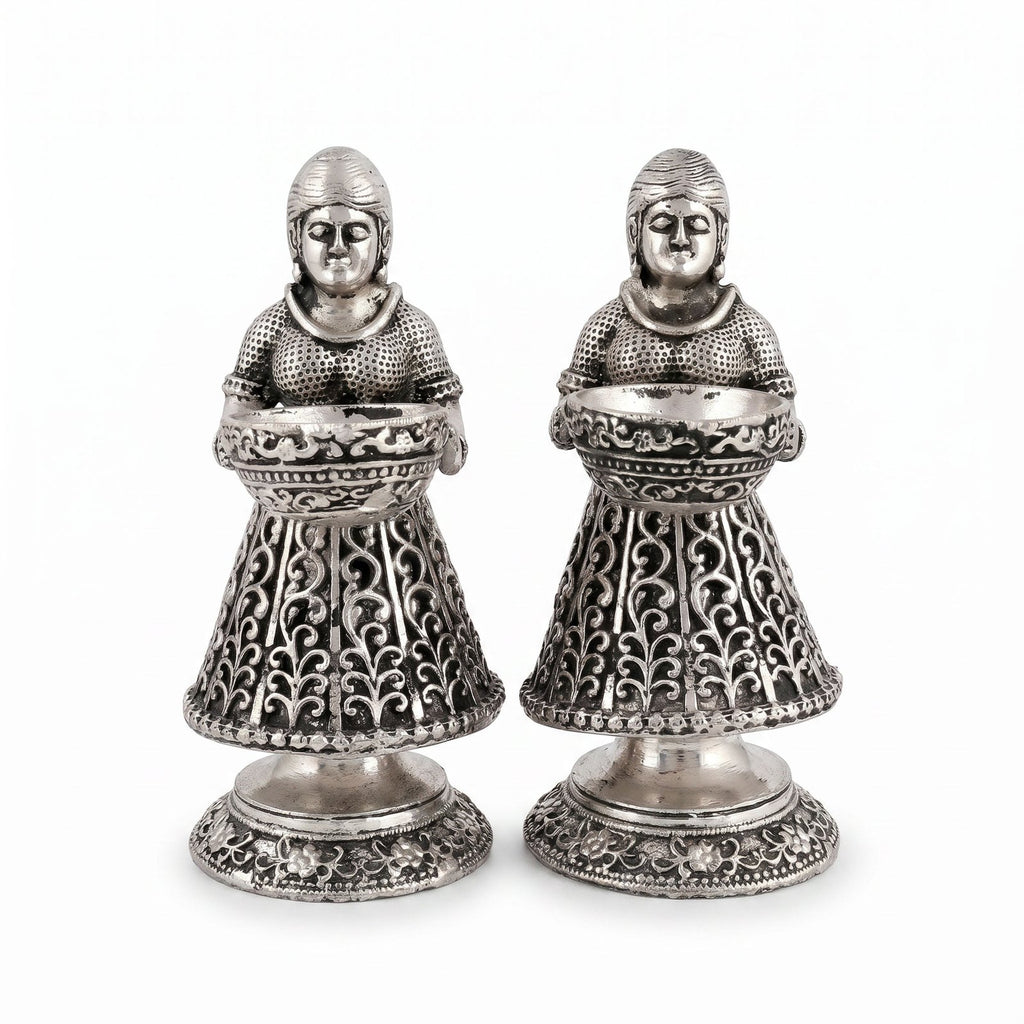 Lady Tea Light Holders — Silver Polish, Set of 2