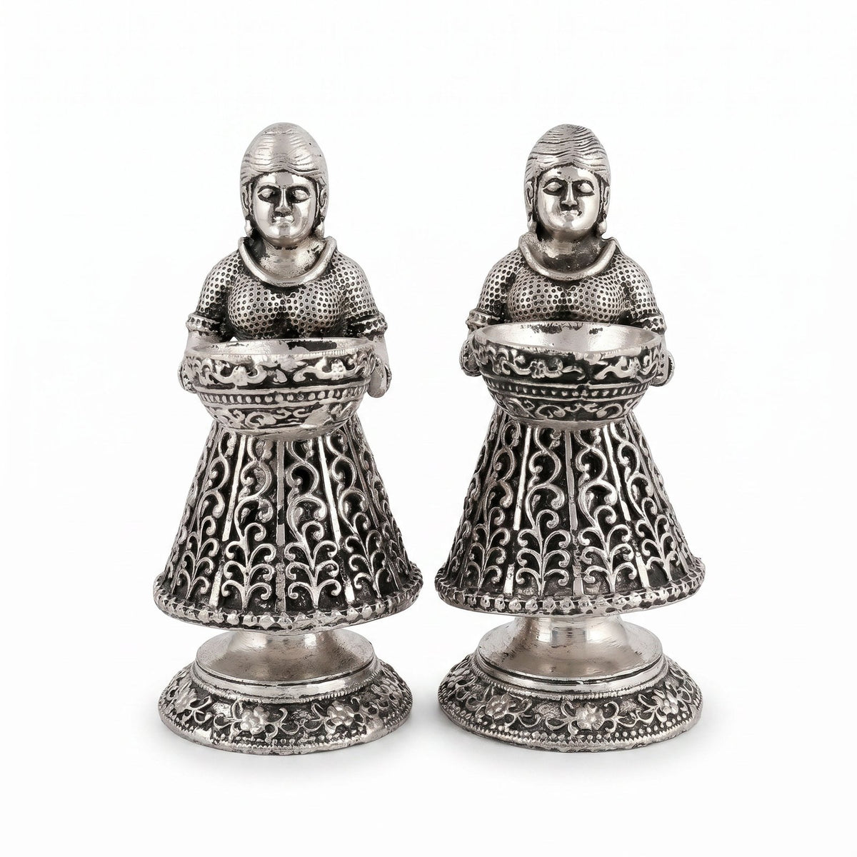 Lady Tea Light Holders — Silver Polish, Set of 2