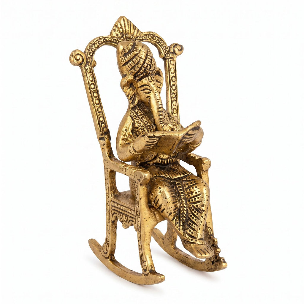 Brass Ganesha on Rocking Chair — Antique Finish