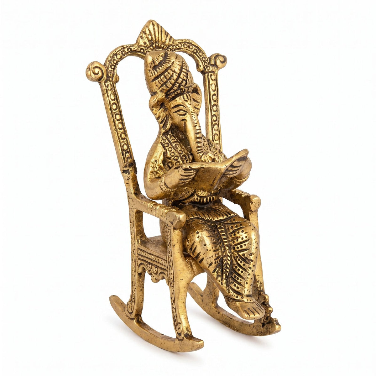 Brass Ganesha on Rocking Chair — Antique Finish