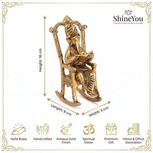 Brass Ganesha on Rocking Chair — Antique Finish