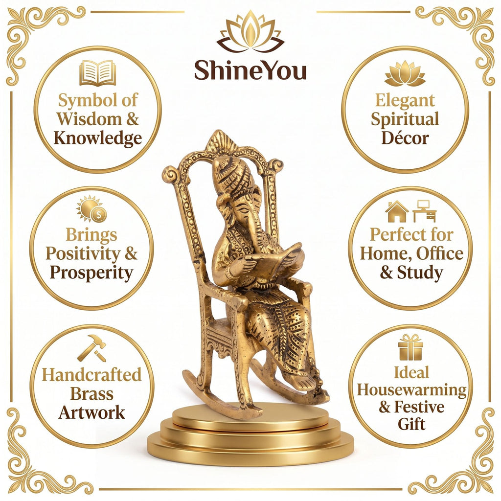 Brass Ganesha on Rocking Chair — Antique Finish