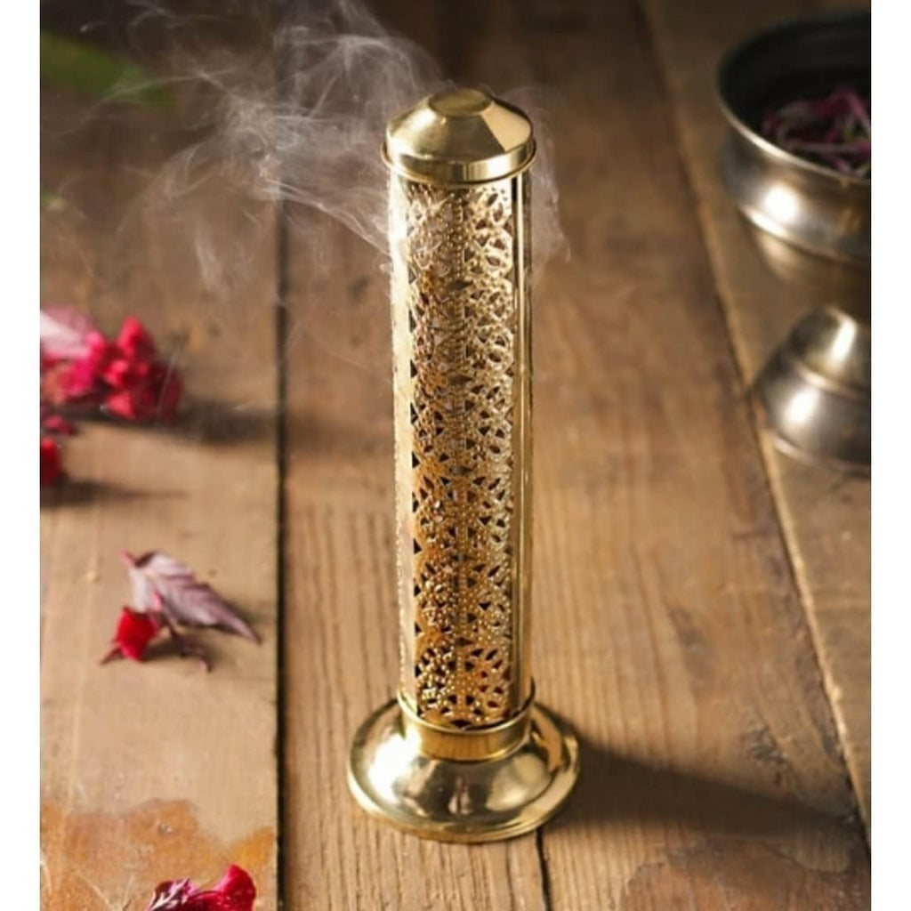 Floral Brass Incense Holder — Golden Finish