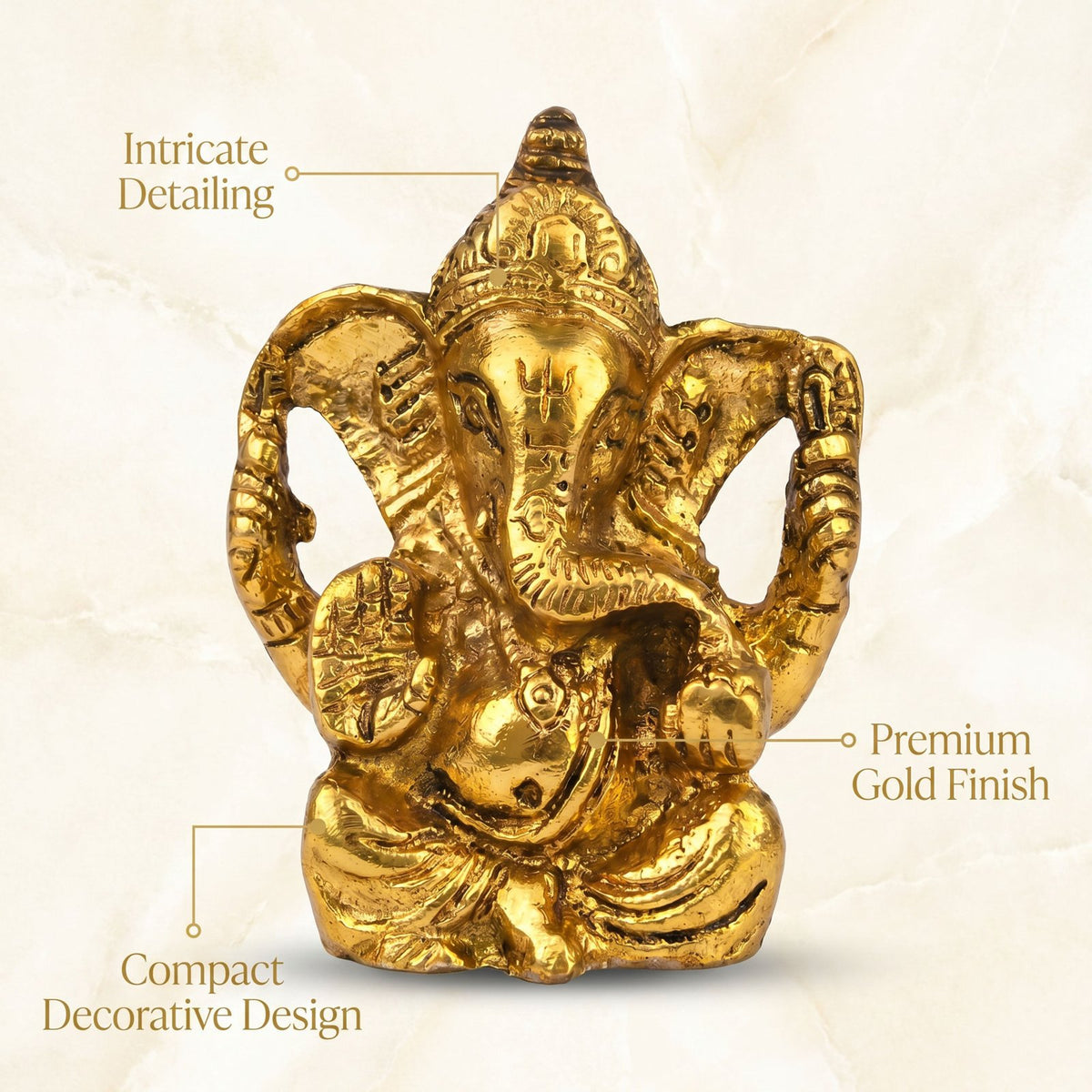 Brass Lord Ganesha Idol — Golden Finish