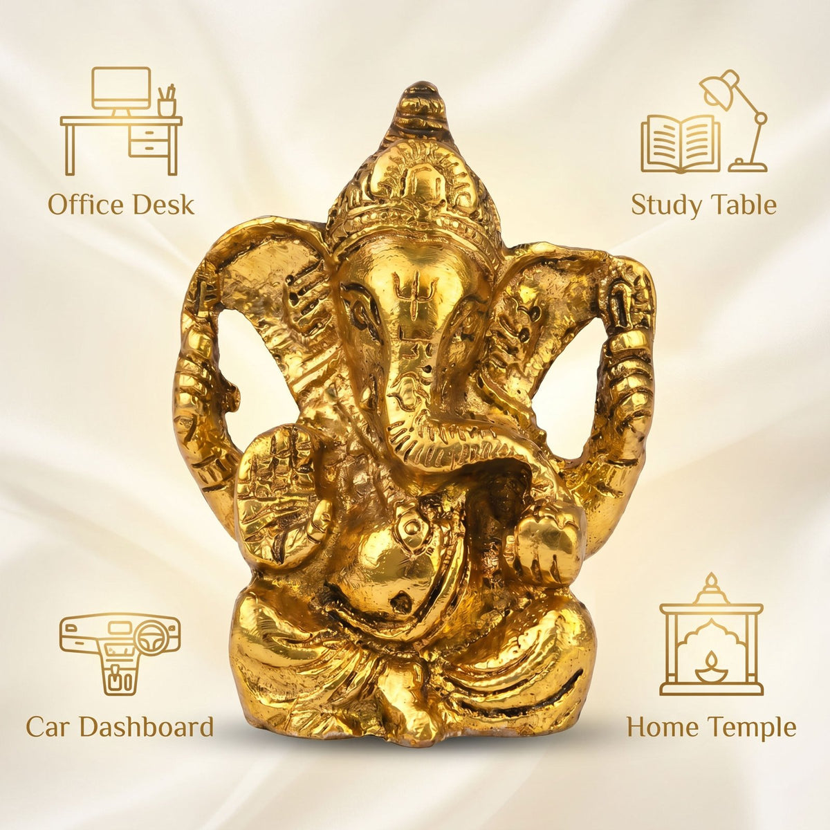 Brass Lord Ganesha Idol — Golden Finish