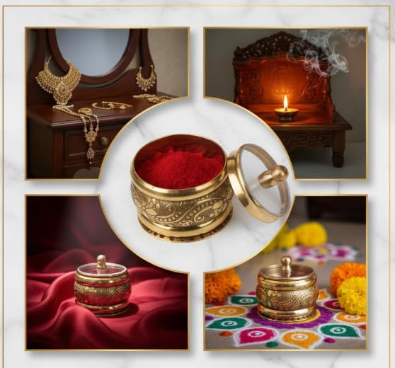 Beaded Sindoor Kumkum Box — Golden Finish