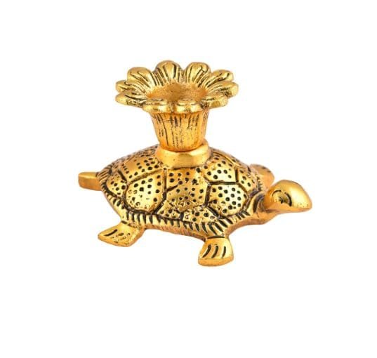 Brass Tortoise Candle Stand — Golden Finish