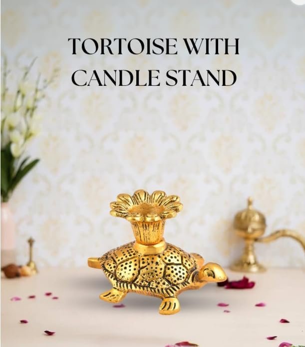 Brass Tortoise Candle Stand — Golden Finish