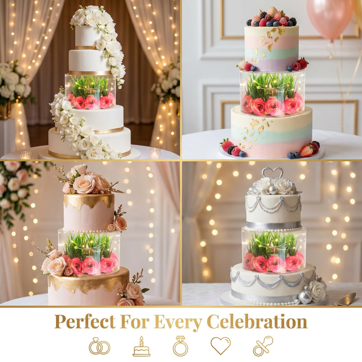 Illuminated Floral Cake Tier Spacer — Moringa