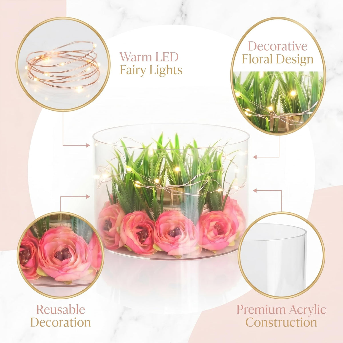Illuminated Floral Cake Tier Spacer — Pink