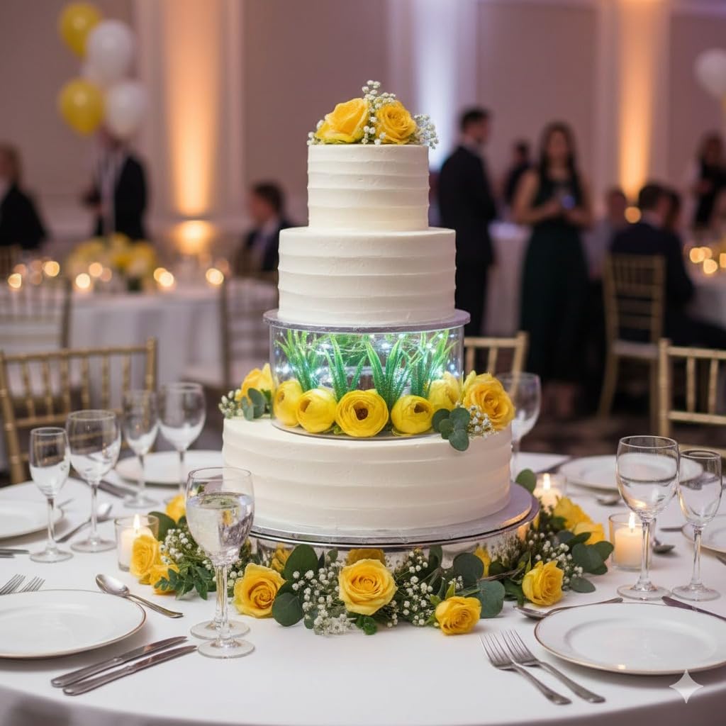Illuminated Floral Cake Tier Spacer — Yellow