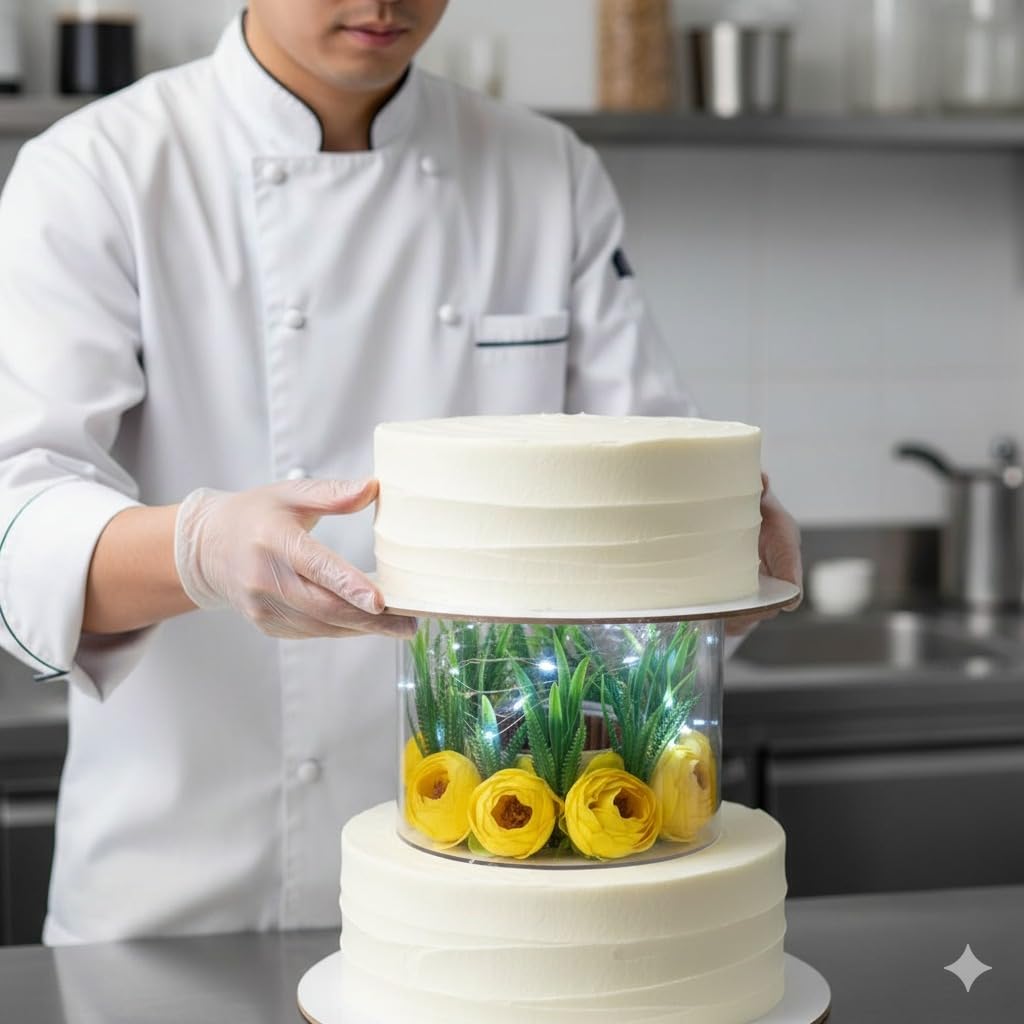 Illuminated Floral Cake Tier Spacer — Yellow