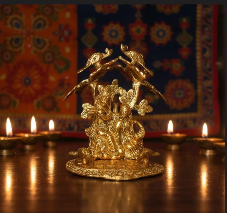 Brass Couple with Peacocks — Golden Finish