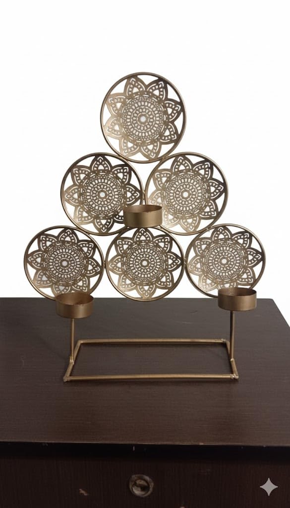Mandala Tea Light Stand — Gold, Three Tier