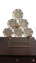 Mandala Tea Light Stand — Gold, Three Tier