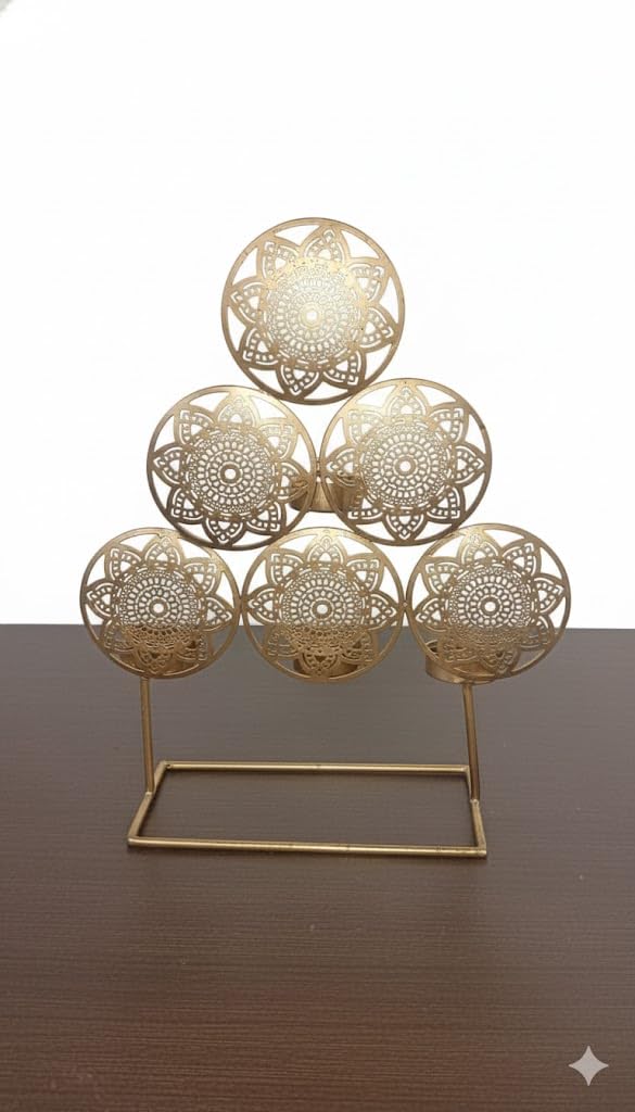 Mandala Tea Light Stand — Gold, Three Tier