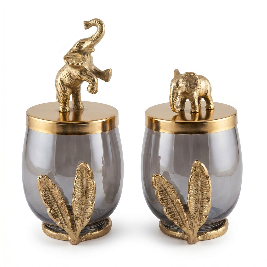 Elephant Lid Glass Storage Jars — Set of 2
