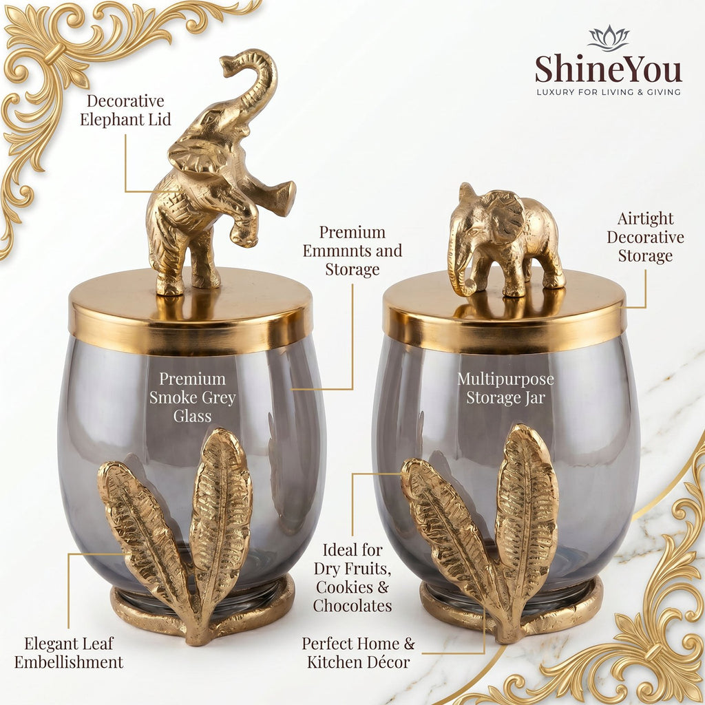 Elephant Lid Glass Storage Jars — Set of 2