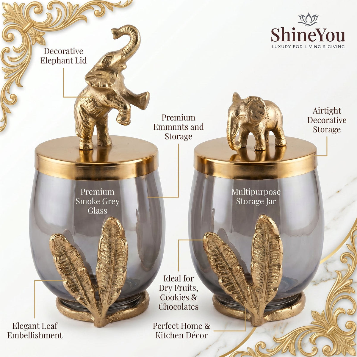 Elephant Lid Glass Storage Jars — Set of 2