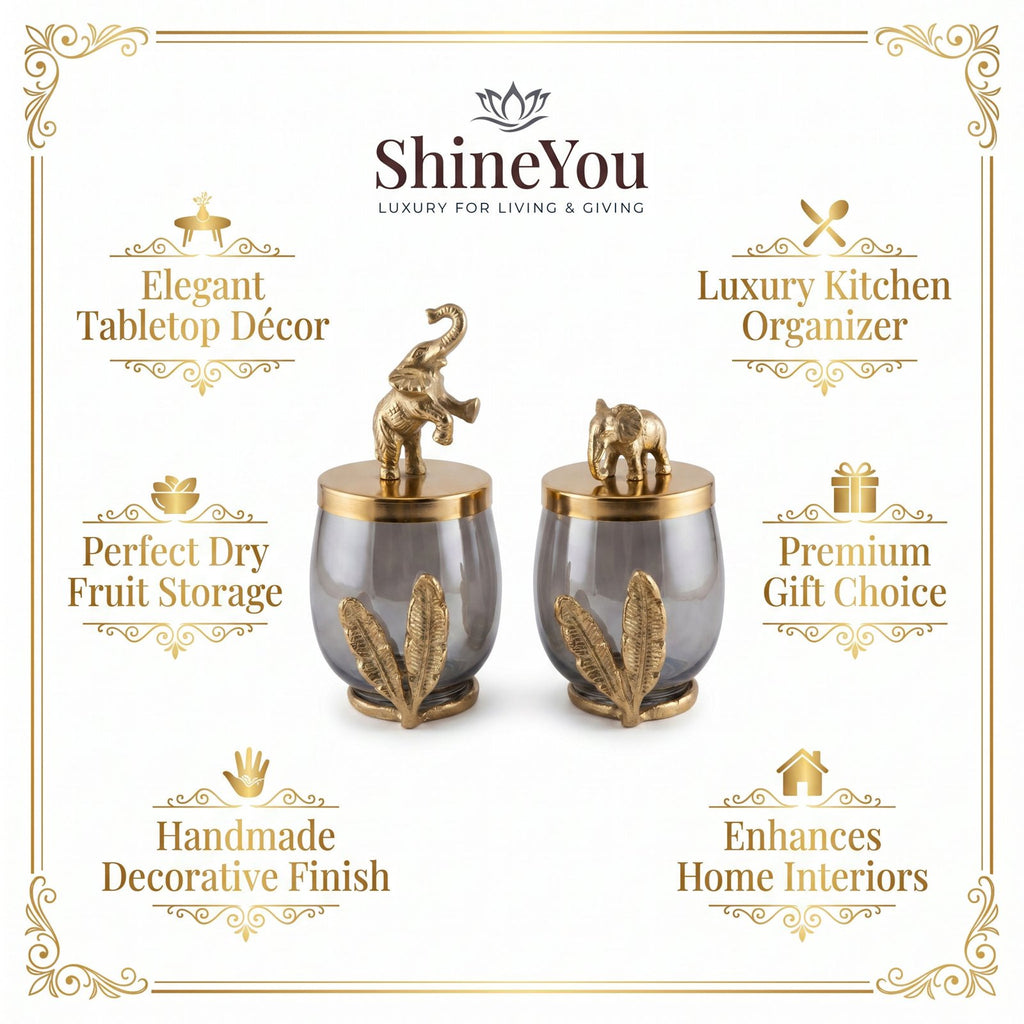 Elephant Lid Glass Storage Jars — Set of 2