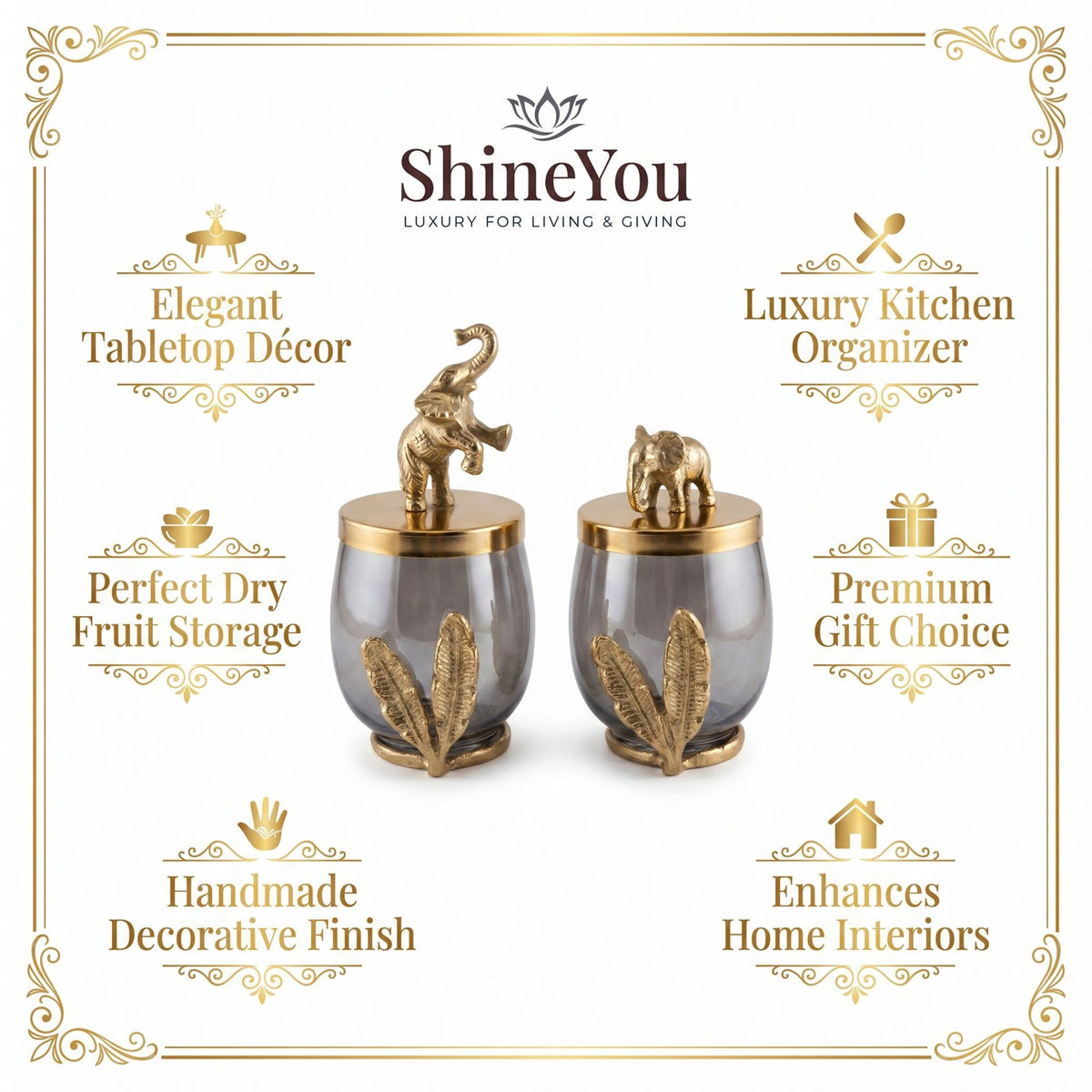 Elephant Lid Glass Storage Jars — Set of 2