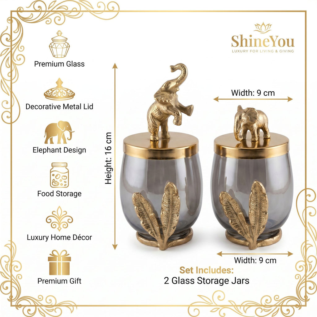 Elephant Lid Glass Storage Jars — Set of 2