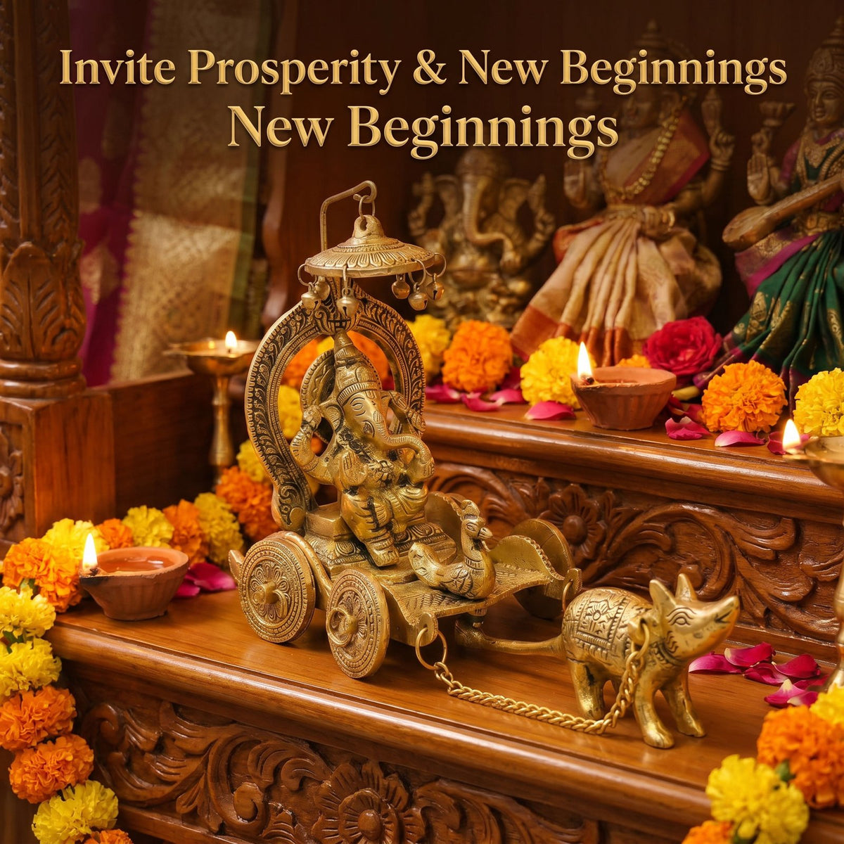 Lord Ganesha Rath Idol — Antique Brass Finish