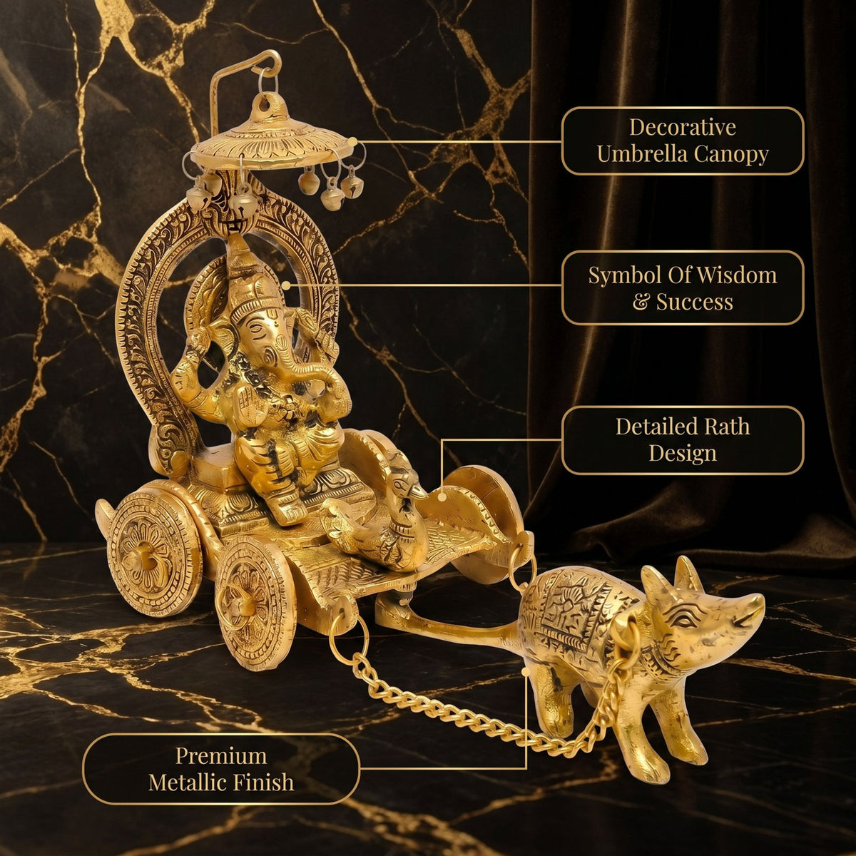 Lord Ganesha Rath Idol — Antique Brass Finish