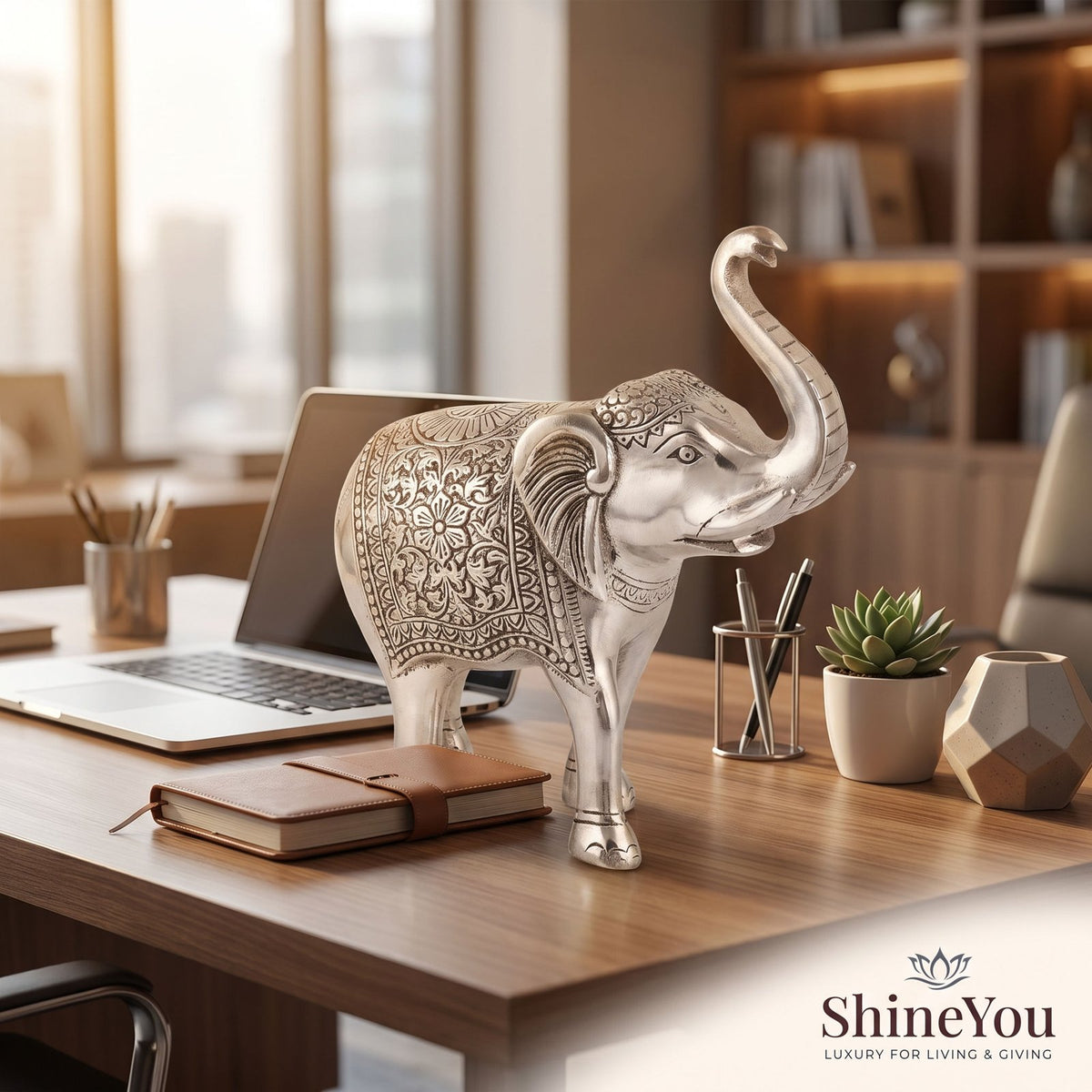German Silver Elephant Figurine — Raised Trunk