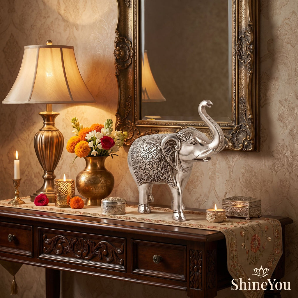 German Silver Elephant Figurine — Raised Trunk