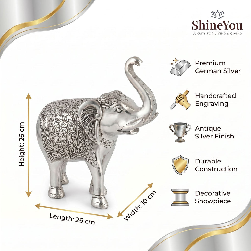German Silver Elephant Figurine — Raised Trunk