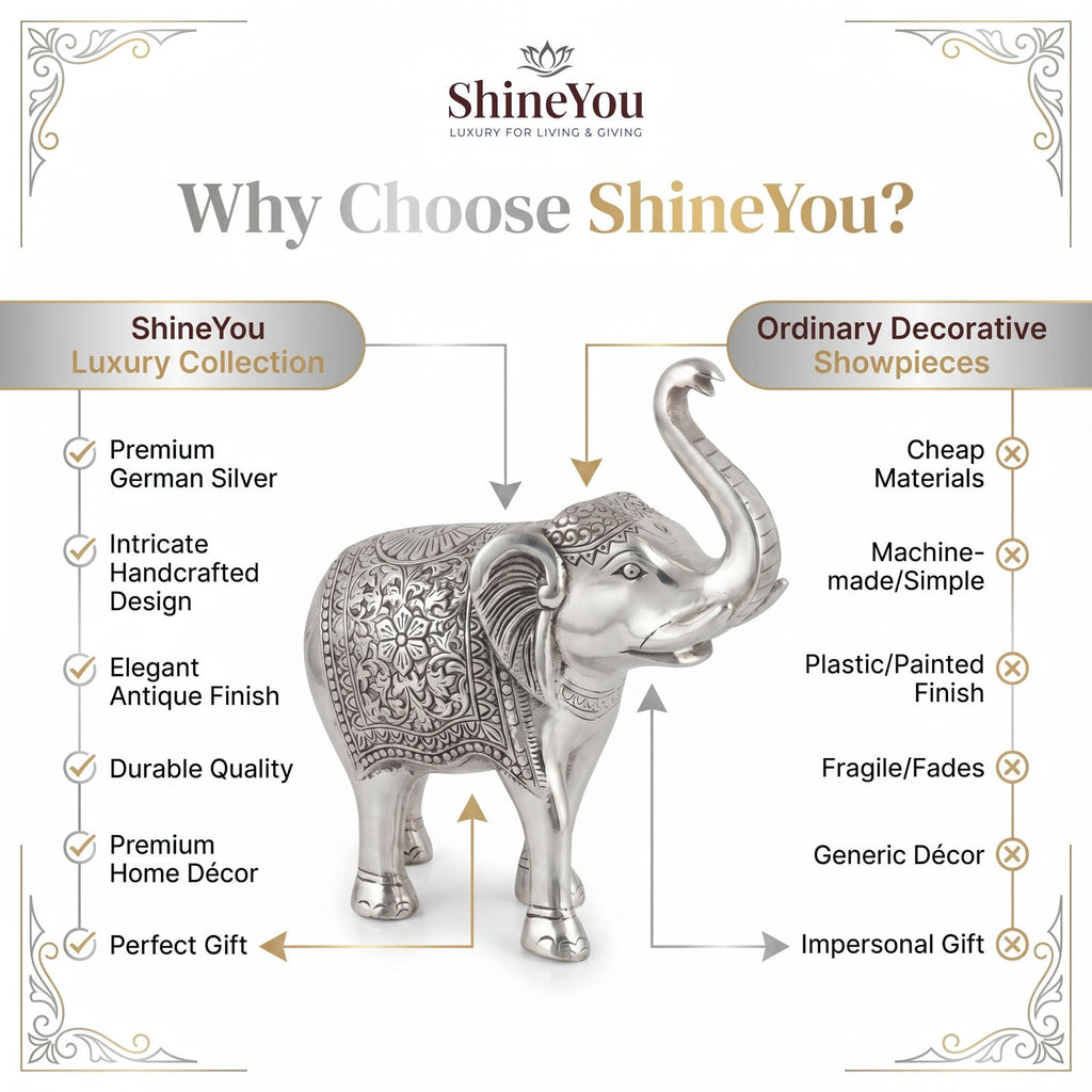 German Silver Elephant Figurine — Raised Trunk