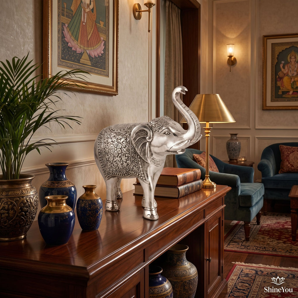 German Silver Elephant Figurine — Raised Trunk