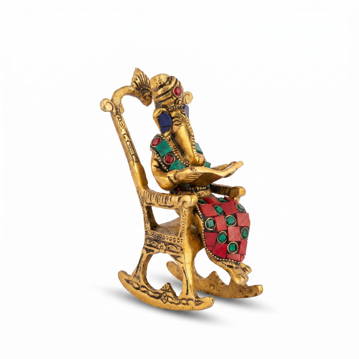 Brass Ganesha on Rocking Chair — Golden Finish