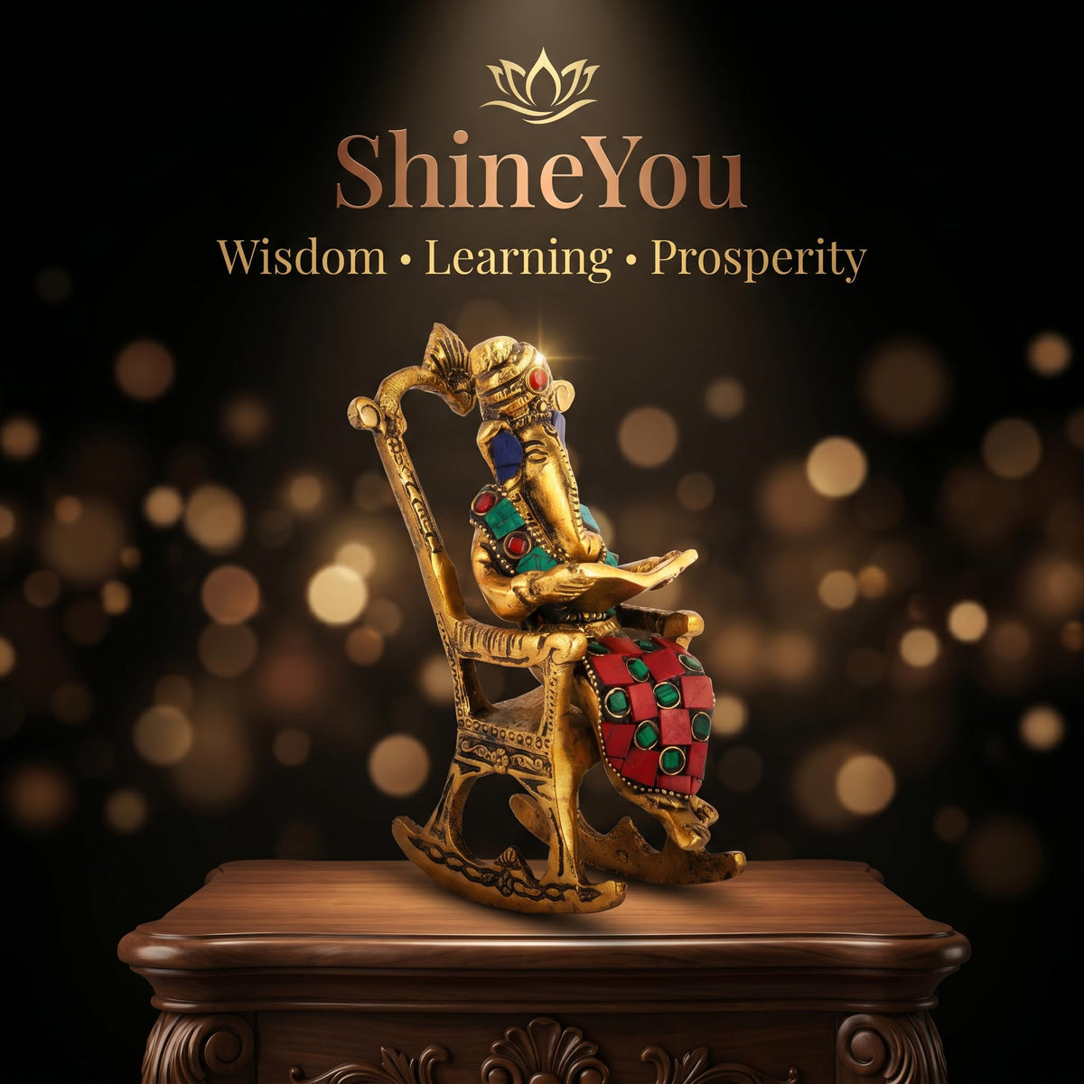 Brass Ganesha on Rocking Chair — Golden Finish
