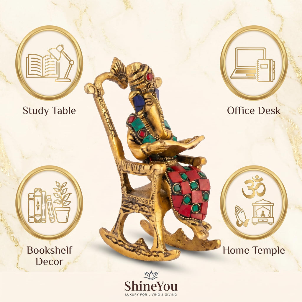Brass Ganesha on Rocking Chair — Golden Finish