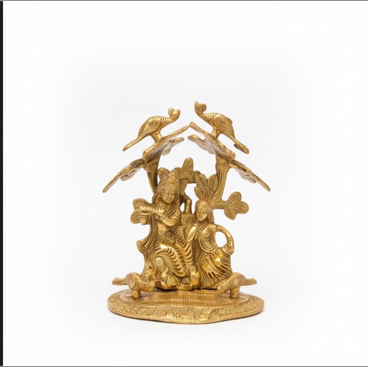 Radha Krishna Couple with Peacocks — Golden Finish