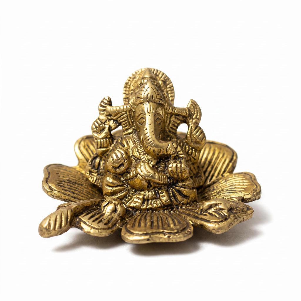 Brass Ganesha on Lotus — Antique Finish