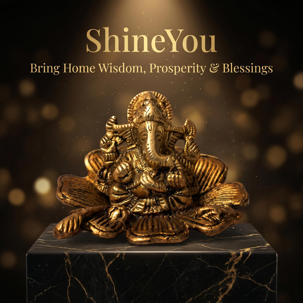 Brass Ganesha on Lotus — Antique Finish
