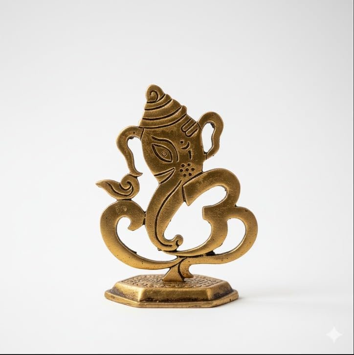 Brass Ganesha on Hexagonal Base — Golden Finish