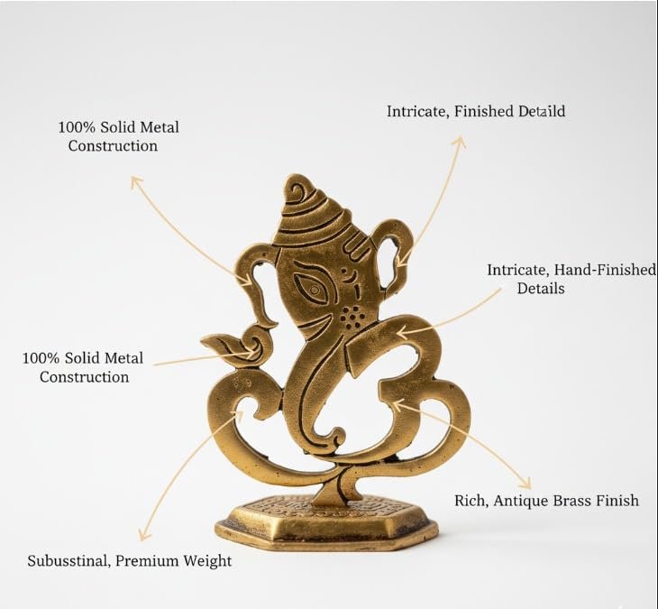 Brass Ganesha on Hexagonal Base — Golden Finish
