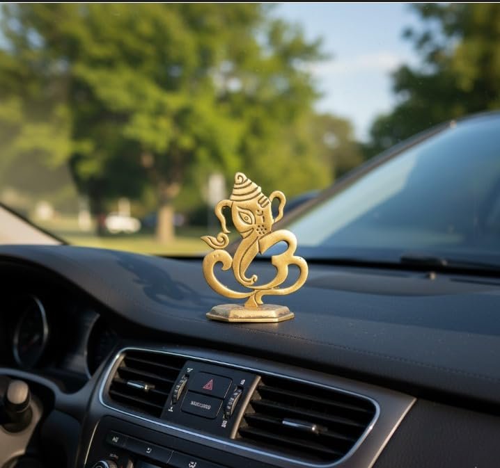 Brass Ganesha on Hexagonal Base — Golden Finish